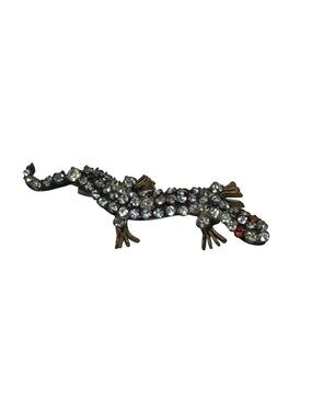 Vintage Czech Rhinestone Salamander Lizard Brooch Pin 1.5” Red Glass Stones READ